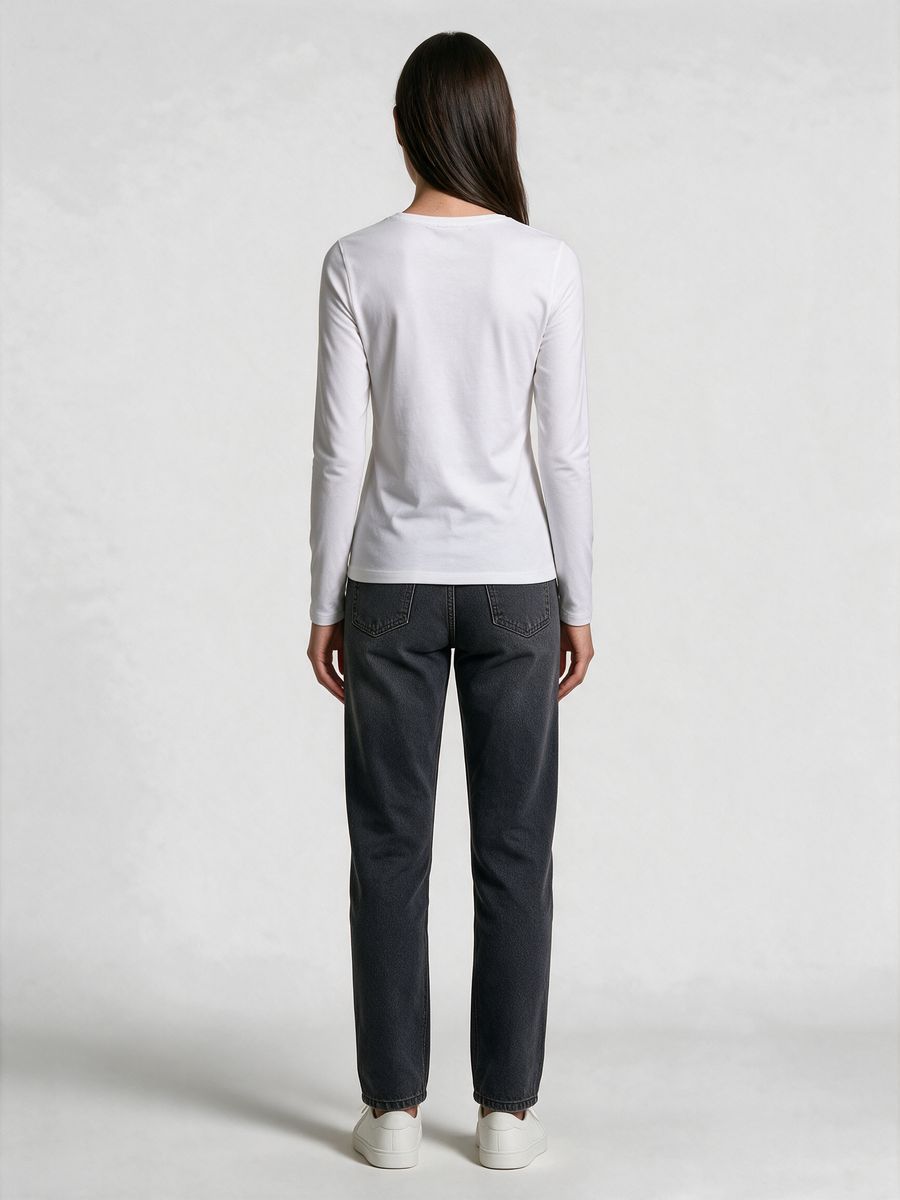 Women's Plain White Full Sleeve Round Neck T-Shirt - alternate view 2