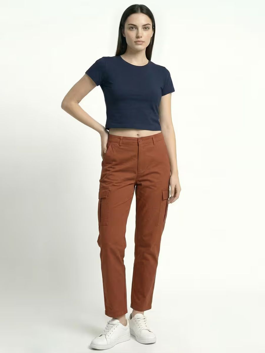 Women's Plain Navy Blue Half Sleeve Crop Top 4