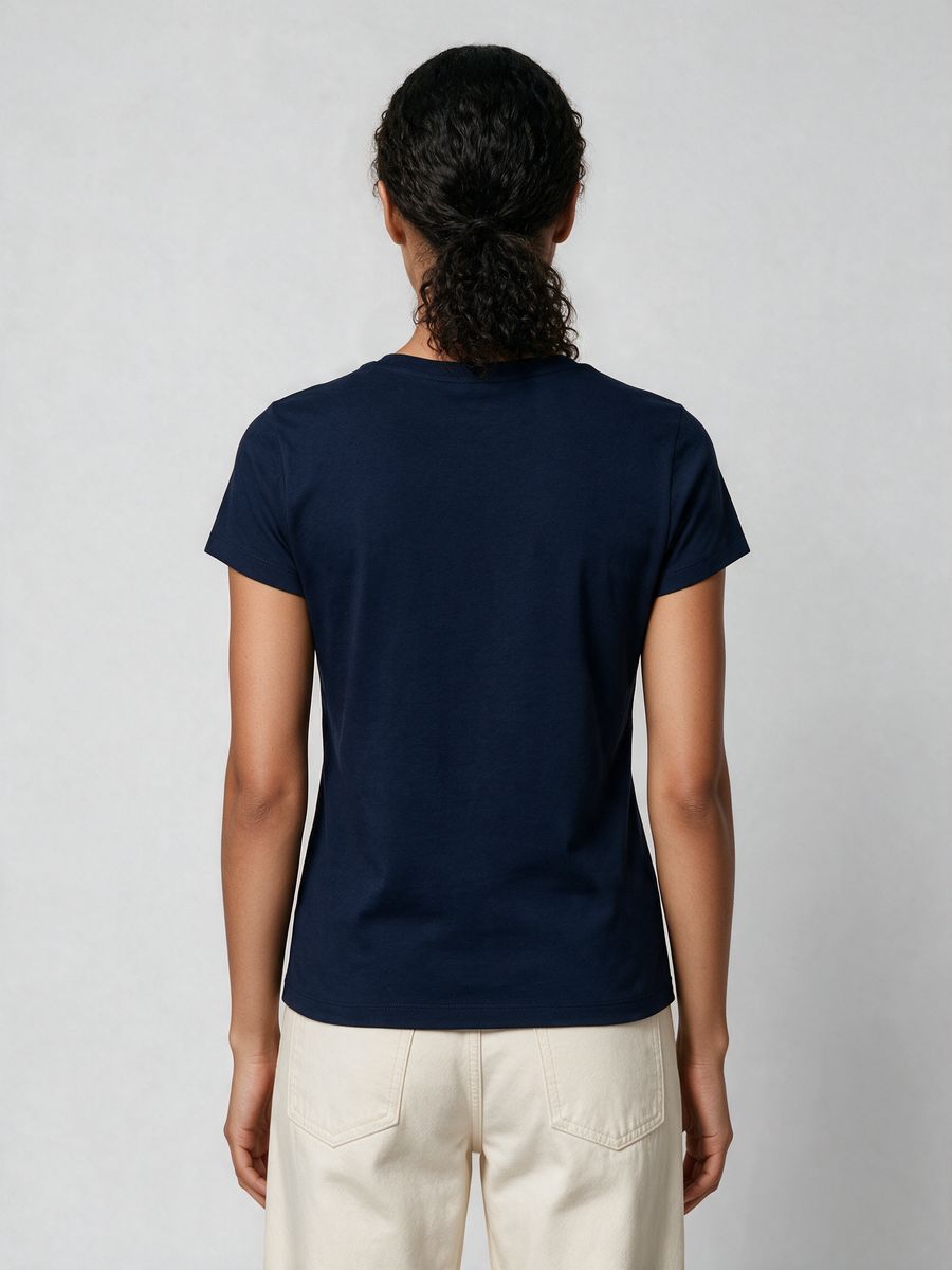 Women's Plain Navy Blue Half Sleeve Round Neck T-Shirt - alternate view 2