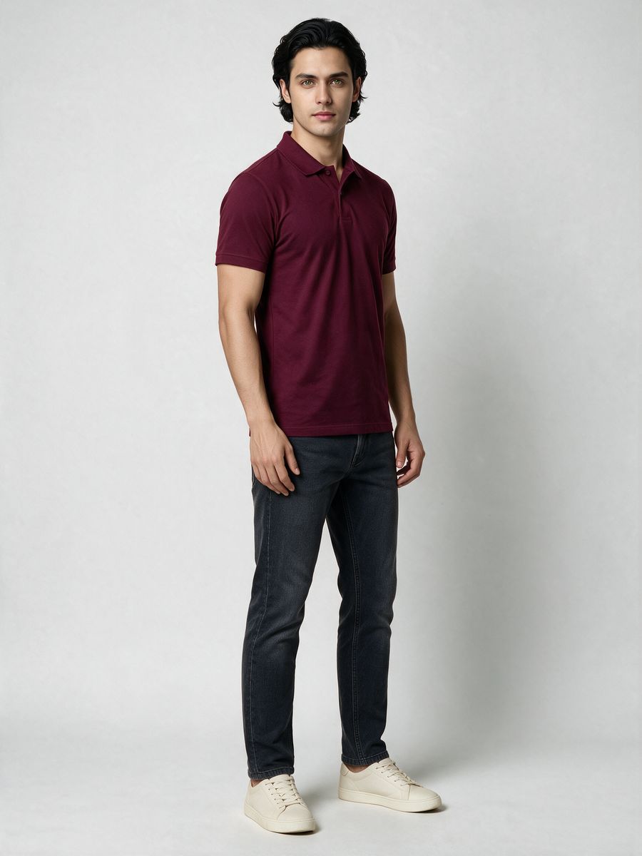 Men's Plain Maroon Half Sleeve Polo T-Shirt - alternate view 4