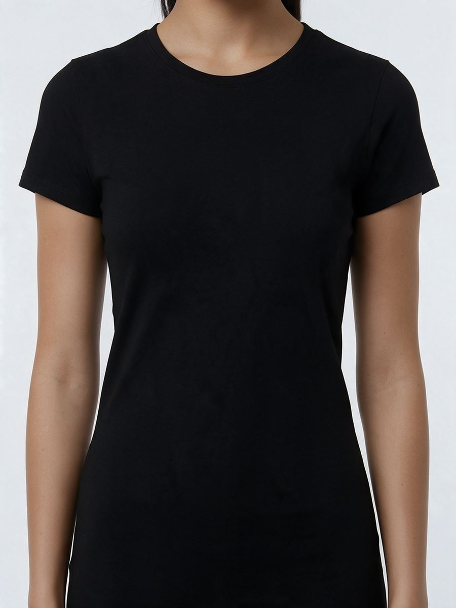 Women's Plain Black Half Sleeve T-Shirt Dress - alternate view 5