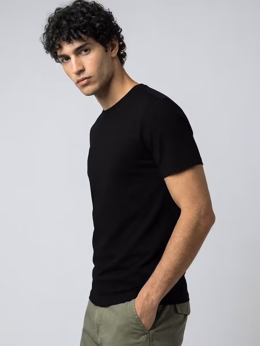 Men's Plain Black Half Sleeve Round Neck T-Shirt 3