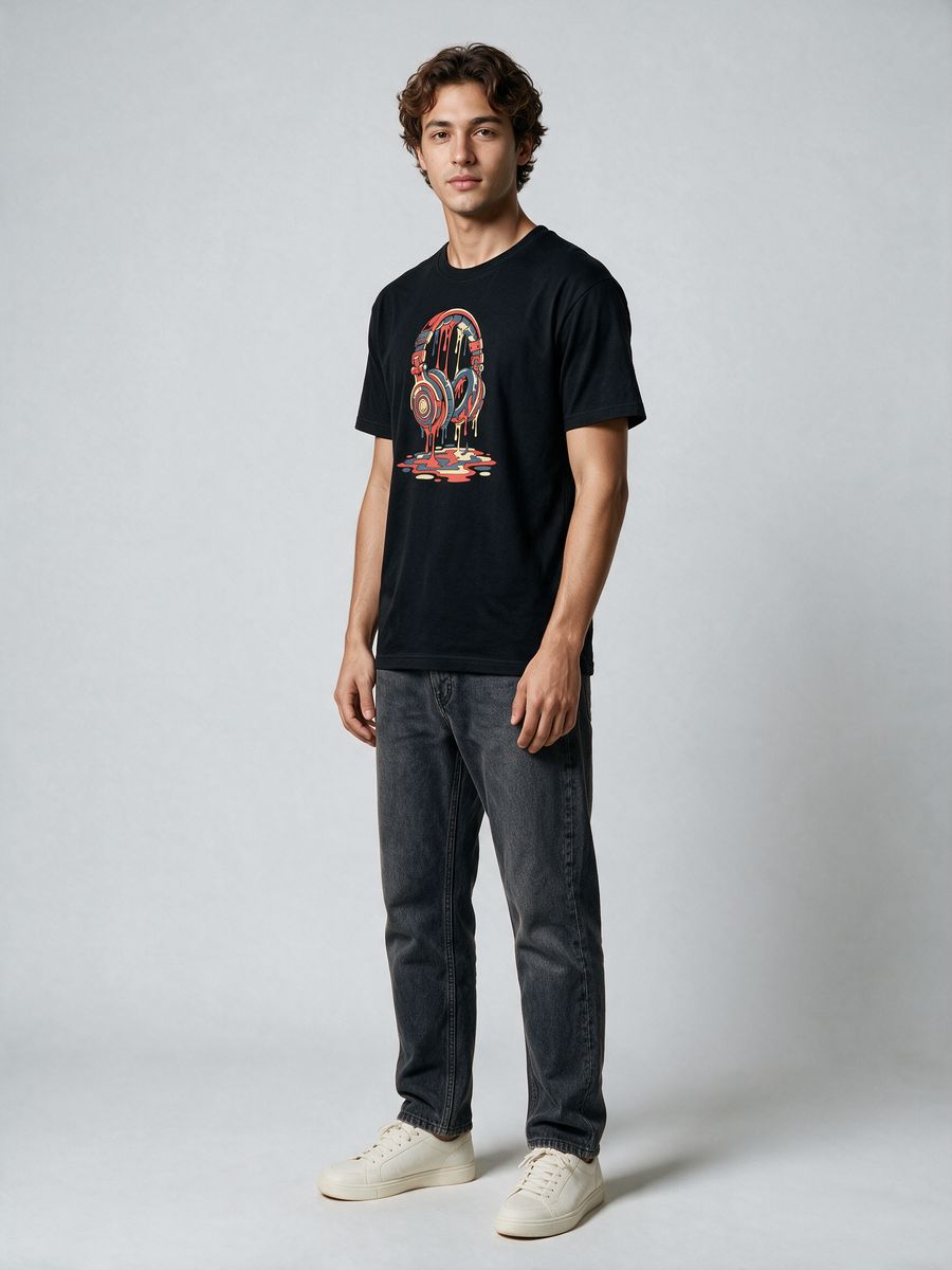 Melting Headphones T-Shirt For Men - Half Sleeve - alternate view 4
