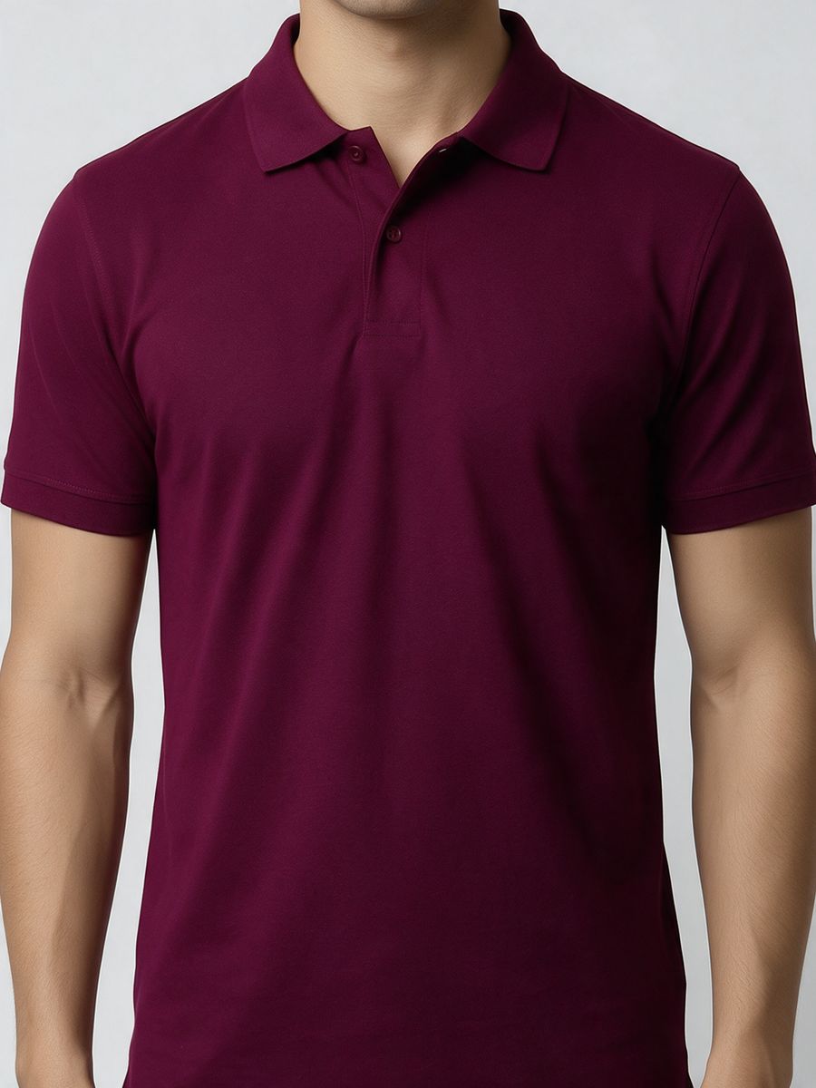 Men's Plain Maroon Half Sleeve Polo T-Shirt - alternate view 5