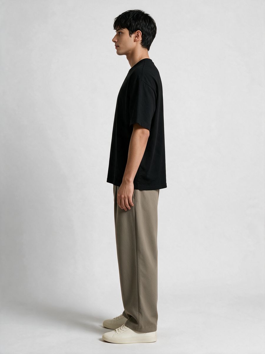 Men's Plain Black Round Neck Oversized T-Shirt - alternate view 3
