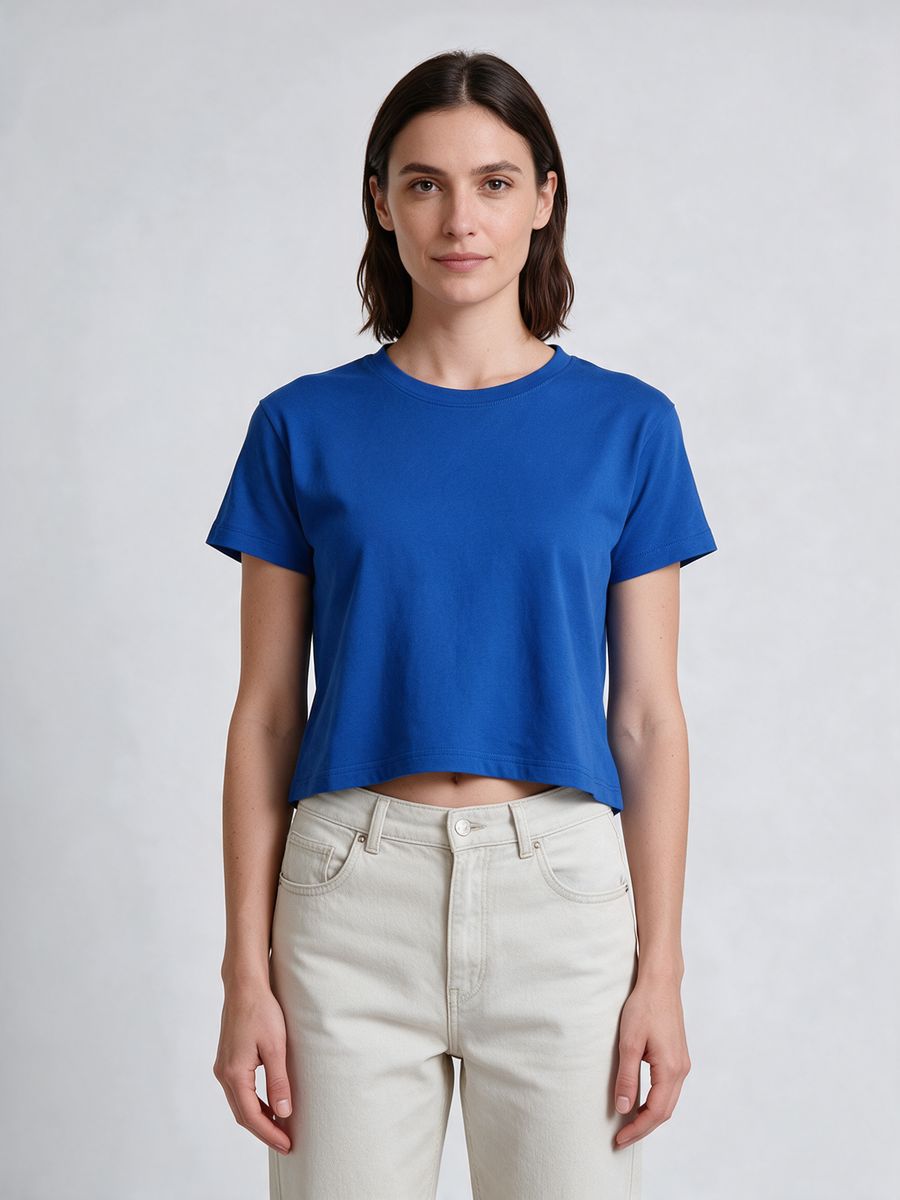 Women's Plain Royal Blue Half Sleeve Crop Top