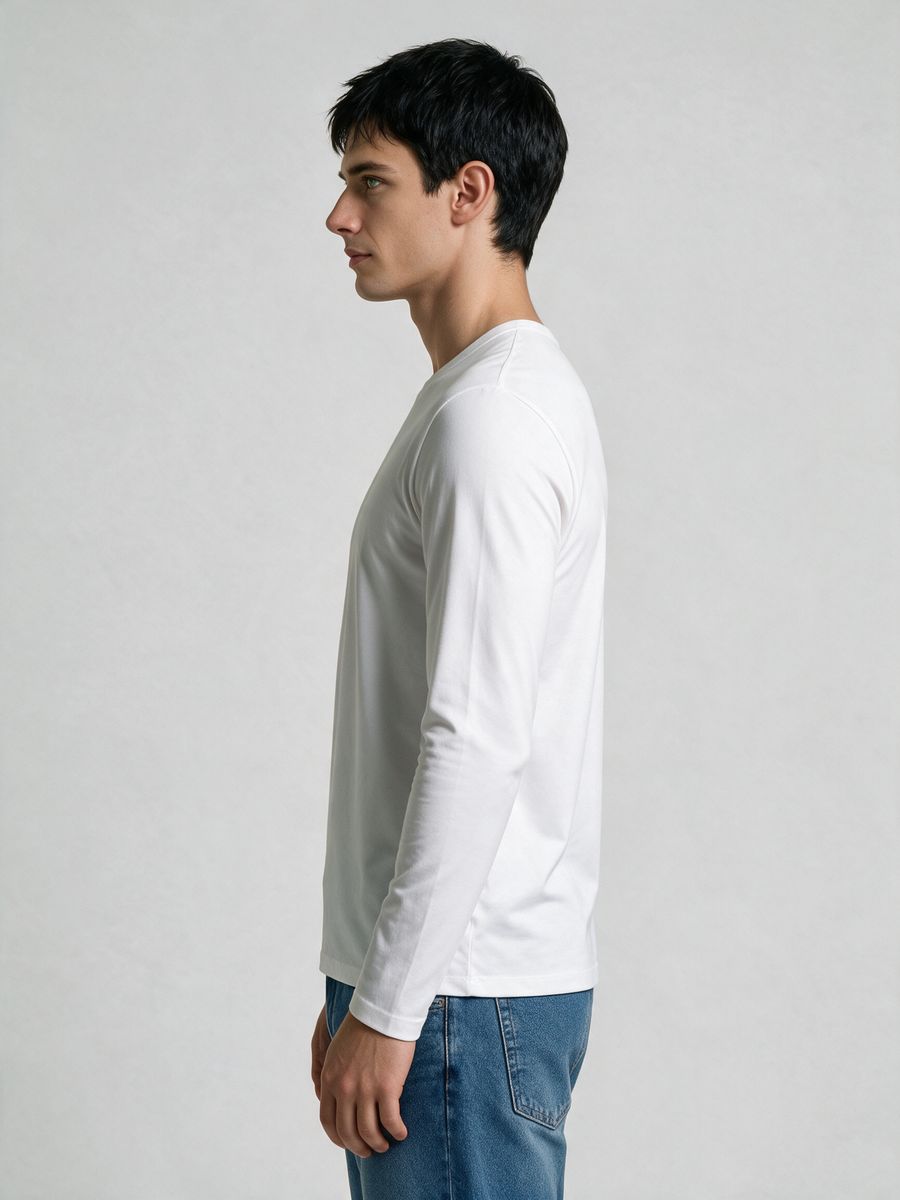 Men's Plain White Full Sleeve Round Neck T-Shirt - alternate view 3