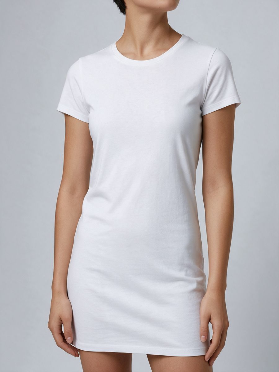 Women's Plain White Half Sleeve T-Shirt Dress - alternate view 5