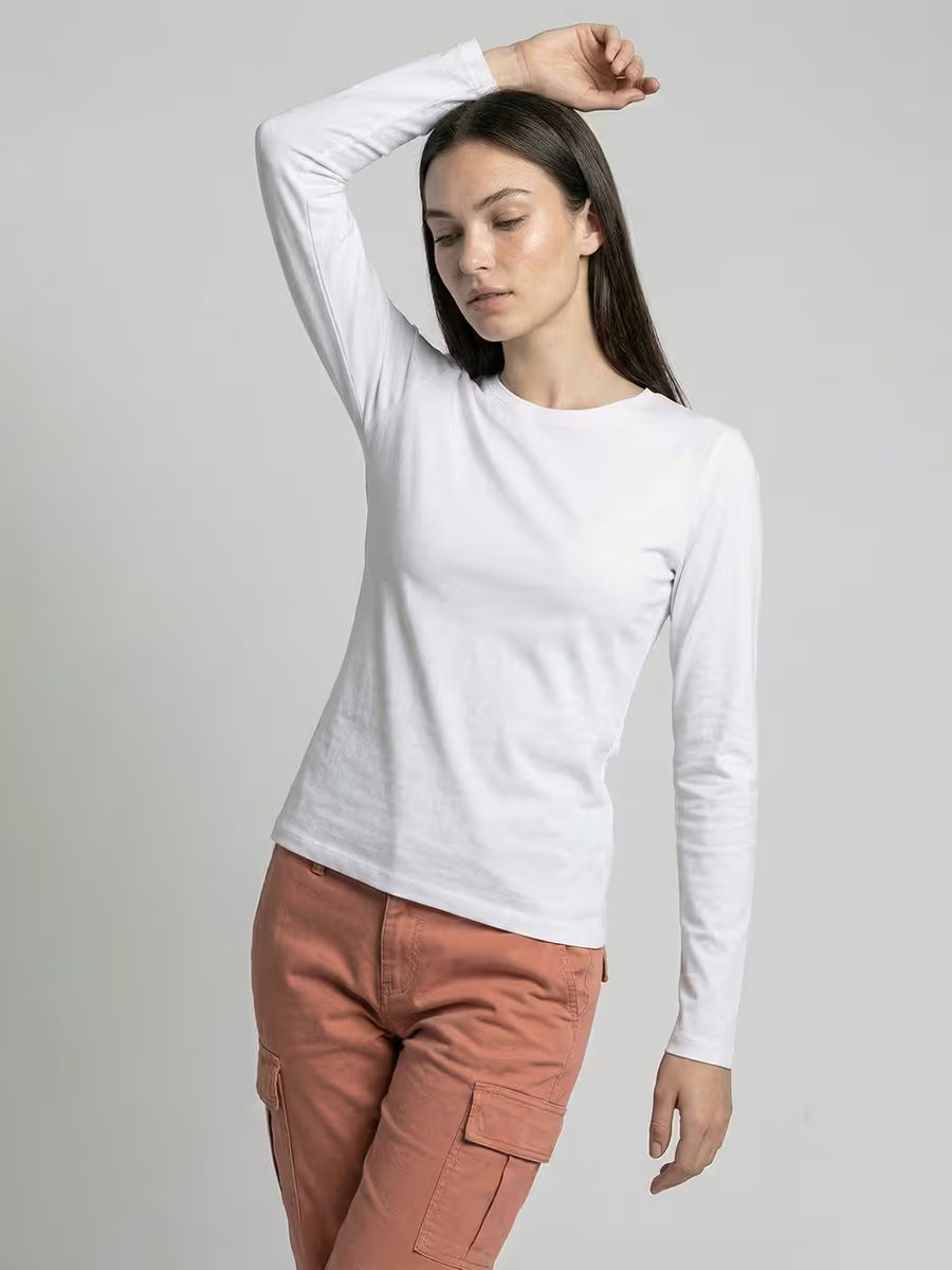 Women's Plain White Full Sleeve Round Neck T-Shirt 5