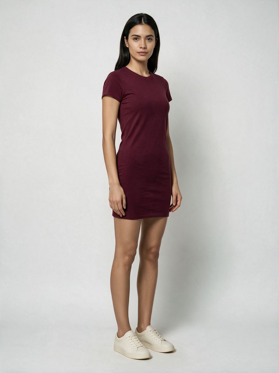 Women's Plain Maroon Half Sleeve T-Shirt Dress - alternate view 4