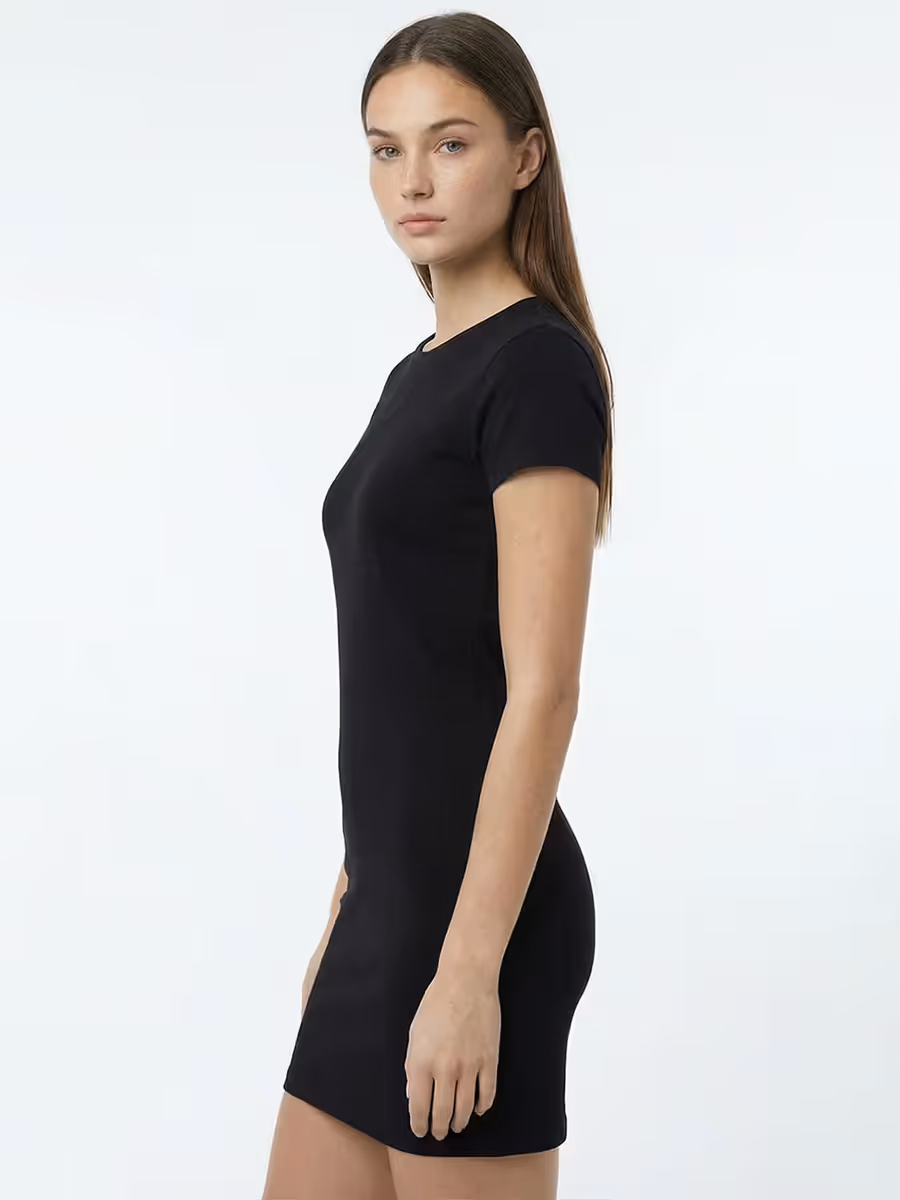 Women's Plain Black Half Sleeve T-Shirt Dress 3