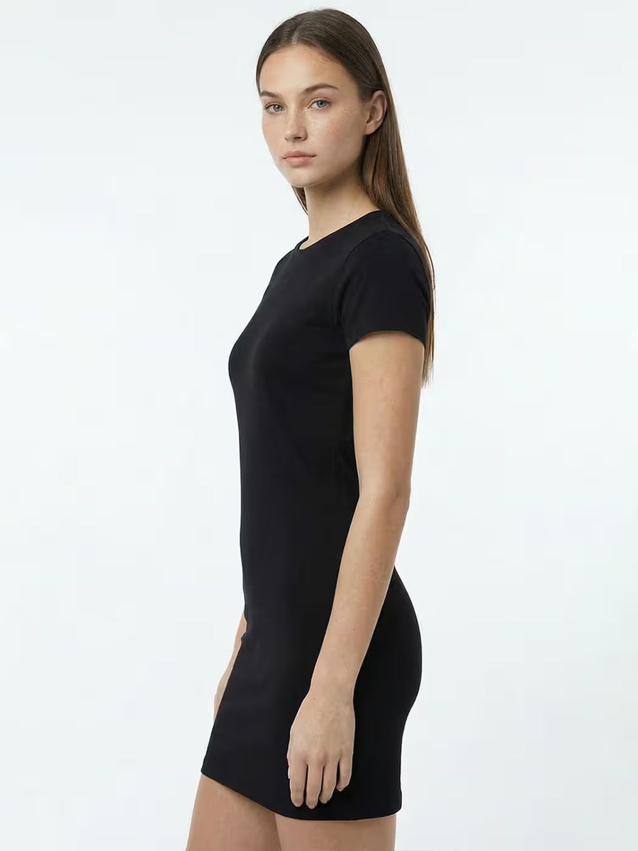 Women's Plain Black Half Sleeve T-Shirt Dress 3