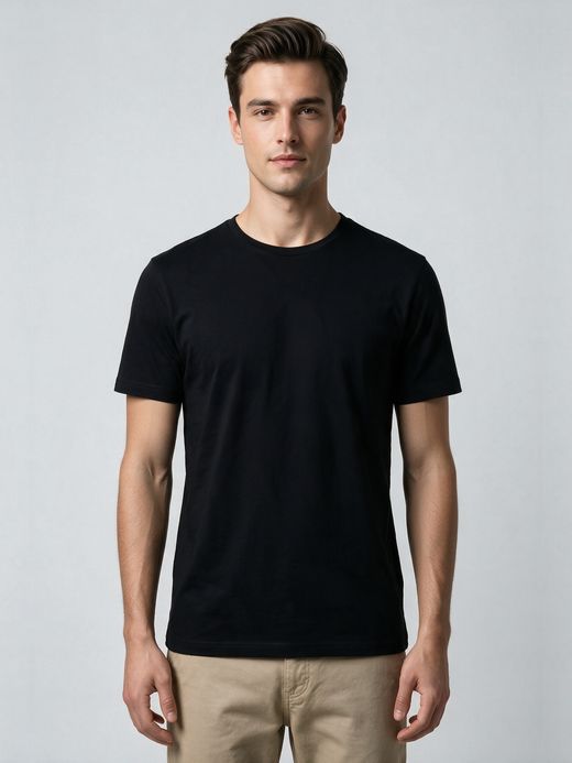 Men's Plain Black Half Sleeve Round Neck T-Shirt