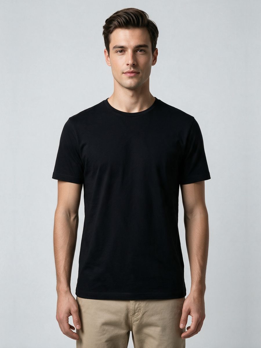 Men's Plain Black Half Sleeve Round Neck T-Shirt