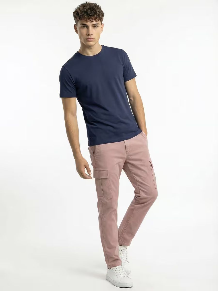 Men's Plain Navy Blue Half Sleeve Round Neck T-Shirt 4