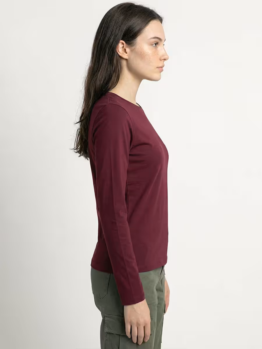 Women's Plain Maroon Full Sleeve Round Neck T-Shirt 3