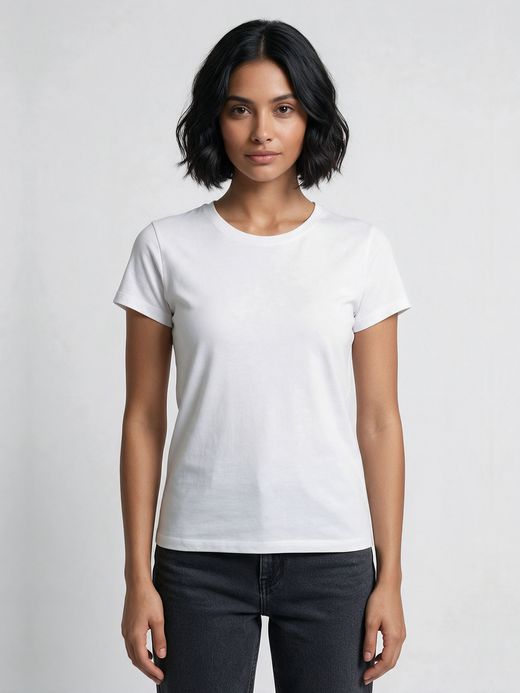 Women's Plain White Half Sleeve Round Neck T-Shirt