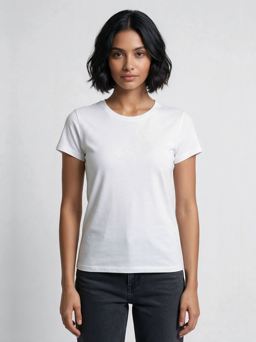 Women's Plain White Half Sleeve Round Neck T-Shirt