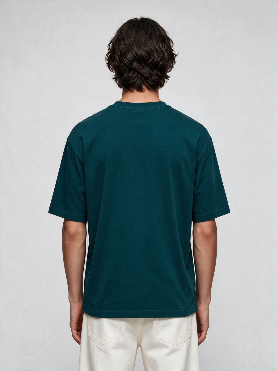 Men's Plain Petrol Round Neck Oversized T-Shirt - alternate view 2
