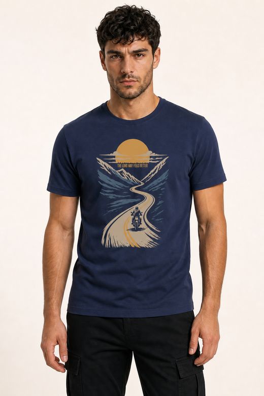 Long Way Biker T-Shirt For Men - Half Sleeve