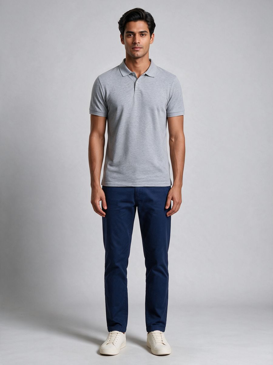Men's Plain Grey Melange Half Sleeve Polo T-Shirt - alternate view 6