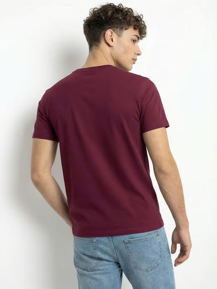 Men's Plain Maroon Half Sleeve Round Neck T-Shirt 5
