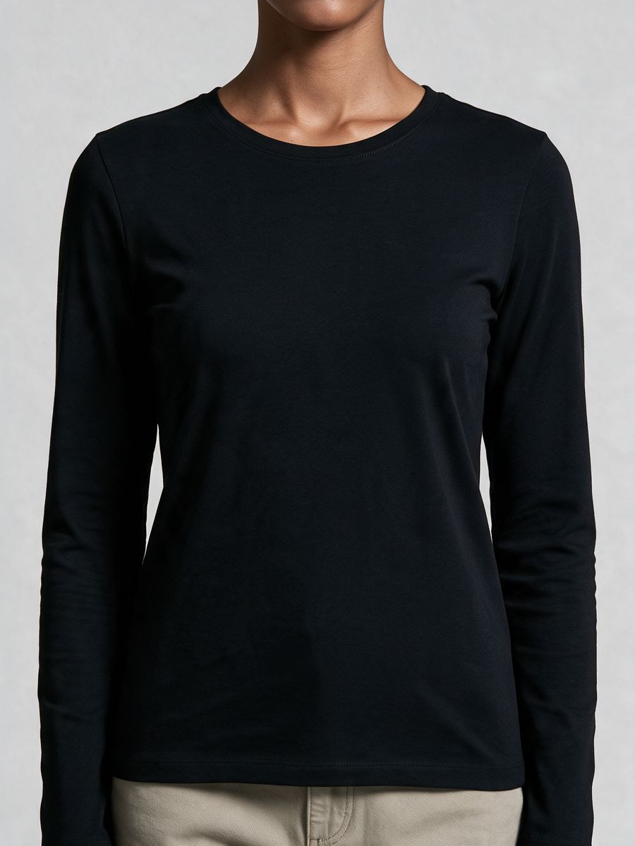 Women's Plain Black Full Sleeve Round Neck T-Shirt - alternate view 5