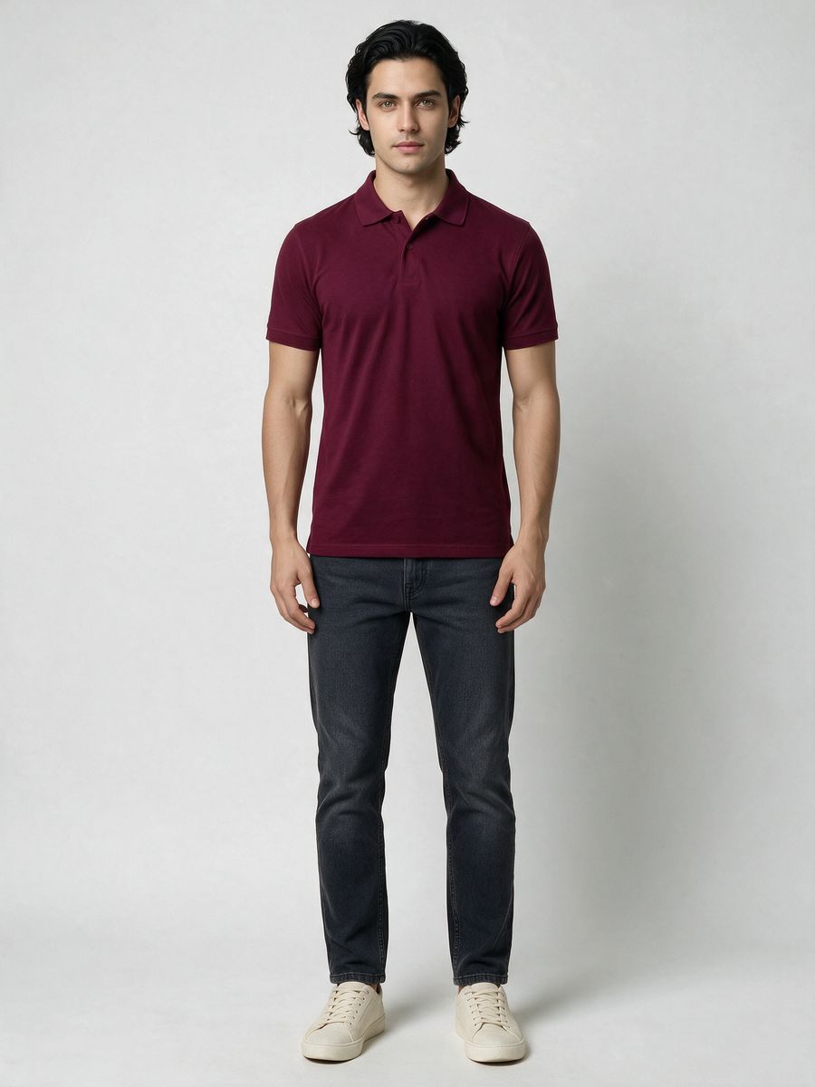 Men's Plain Maroon Half Sleeve Polo T-Shirt - alternate view 6