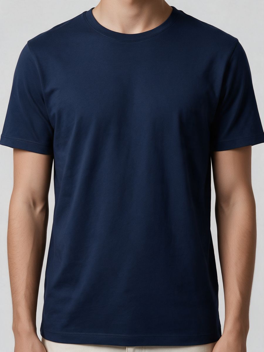 Men's Plain Navy Blue Half Sleeve Round Neck T-Shirt - alternate view 5
