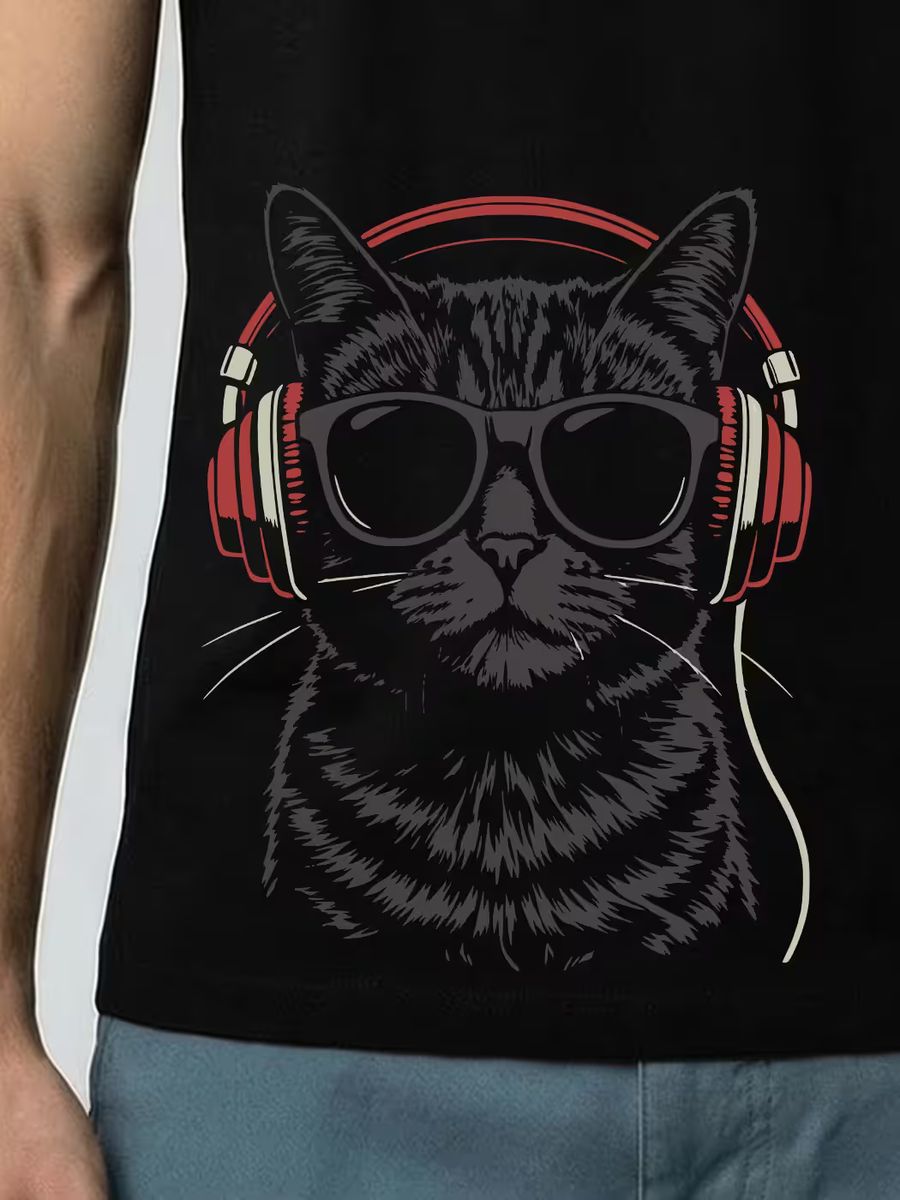 Cool Music Cat T-Shirt For Men - Half Sleeve - alternate view 2