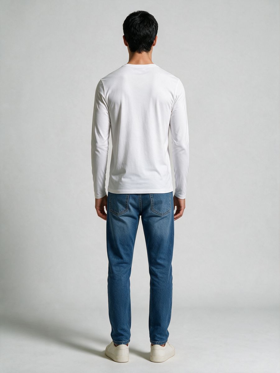 Men's Plain White Full Sleeve Round Neck T-Shirt - alternate view 2