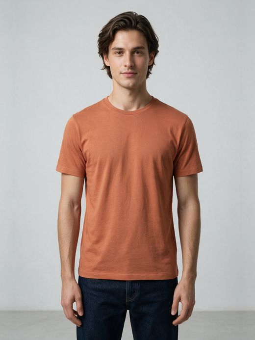Men's Plain Saffron Half Sleeve Round Neck T-Shirt