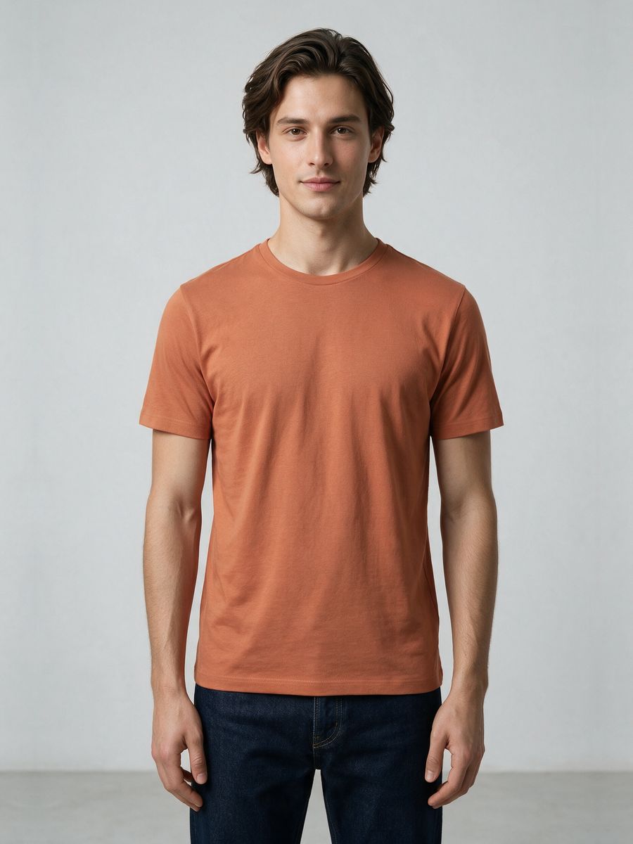 Men's Plain Saffron Half Sleeve Round Neck T-Shirt