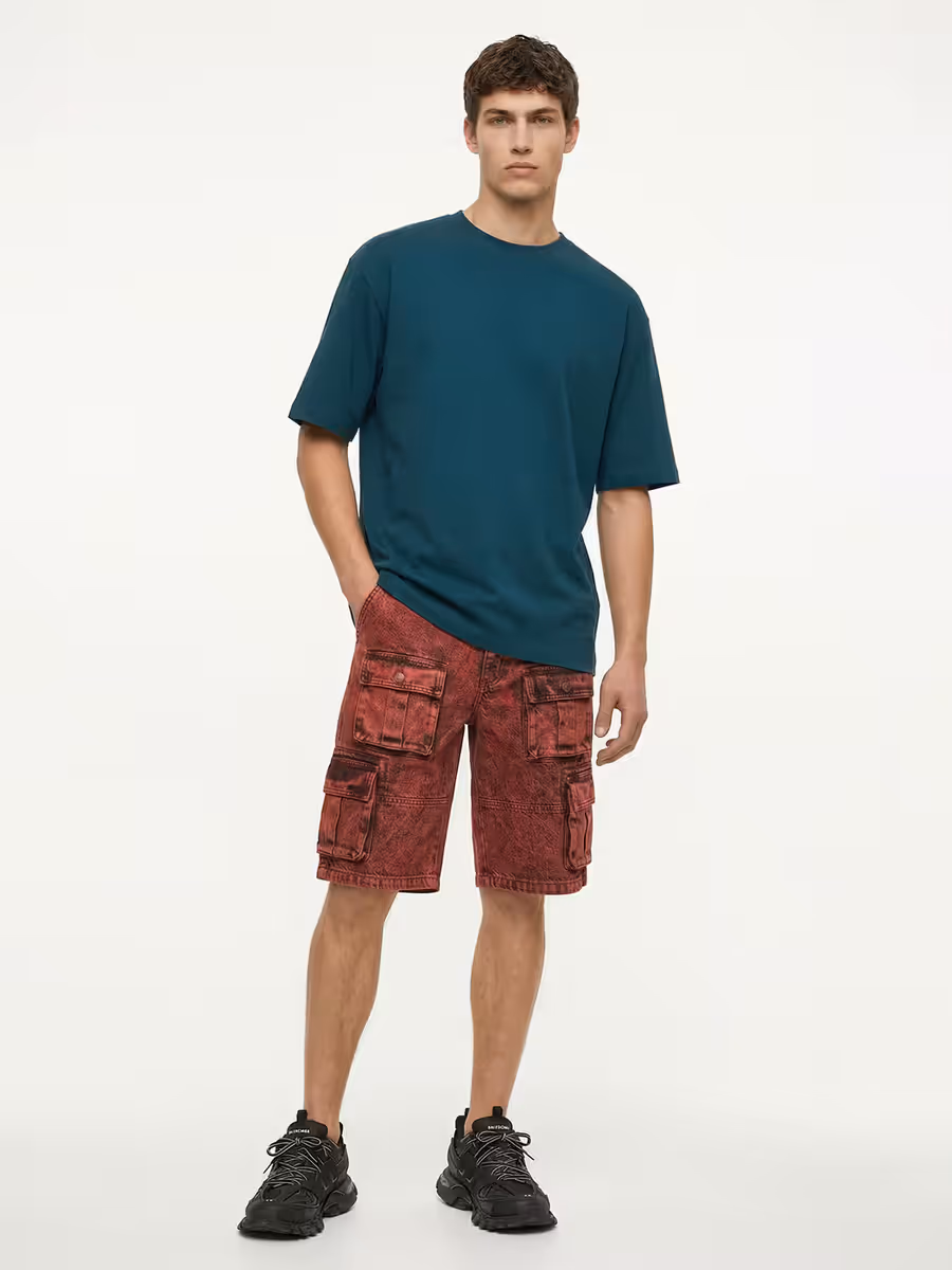 Men's Plain Petrol Round Neck Oversized T-Shirt 4