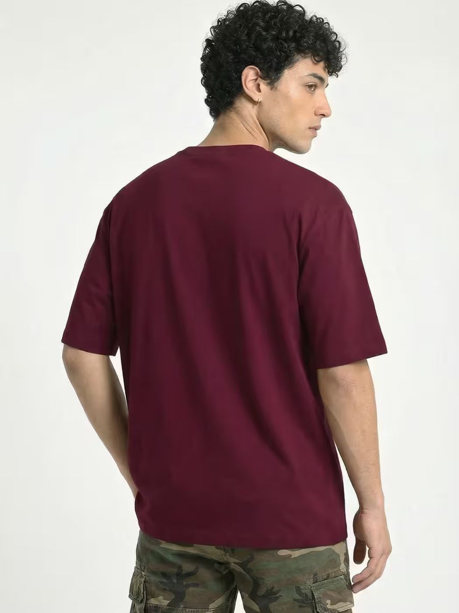 Men's Plain Maroon Round Neck Oversized T-Shirt - alternate view 5