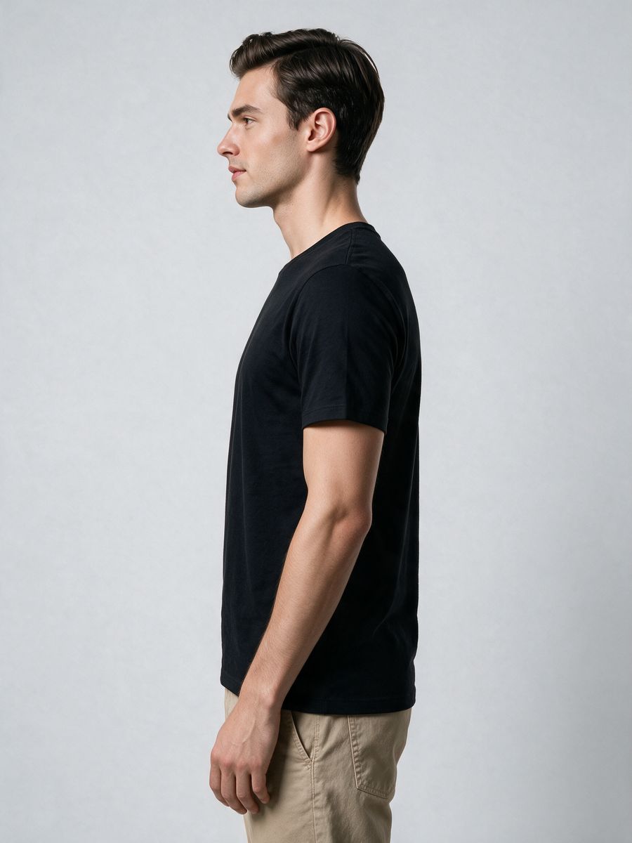 Men's Plain Black Half Sleeve Round Neck T-Shirt - alternate view 3