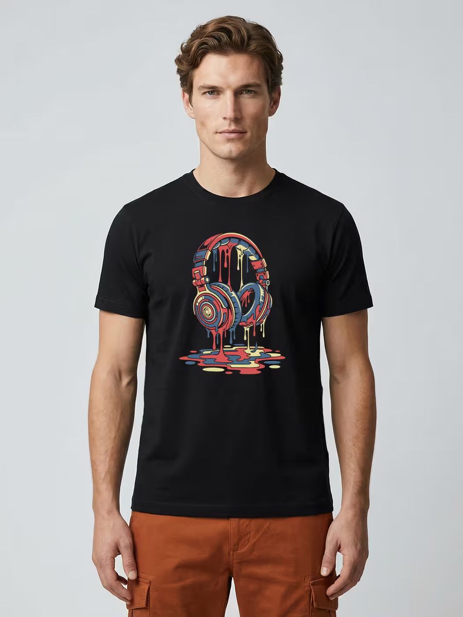 Melting Headphones T-Shirt For Men - Half Sleeve