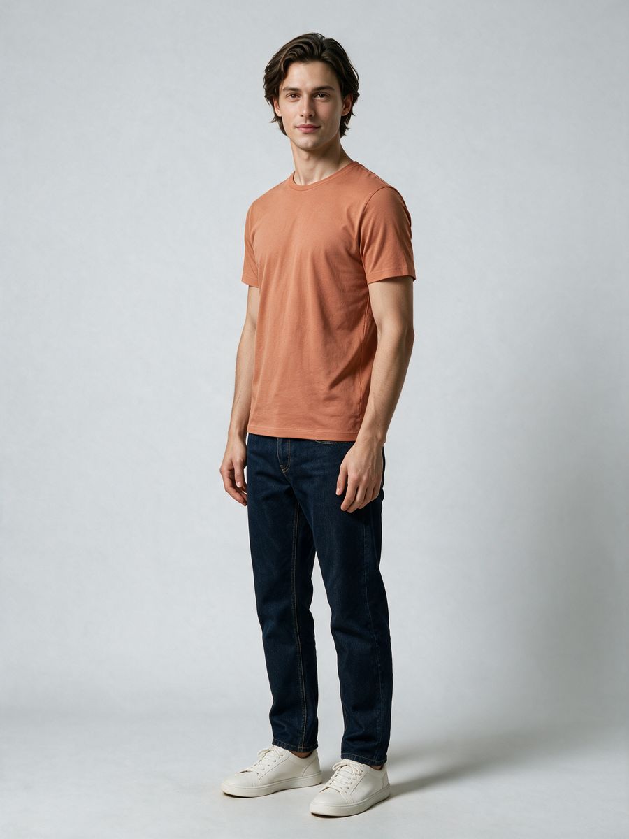 Men's Plain Saffron Half Sleeve Round Neck T-Shirt - alternate view 4