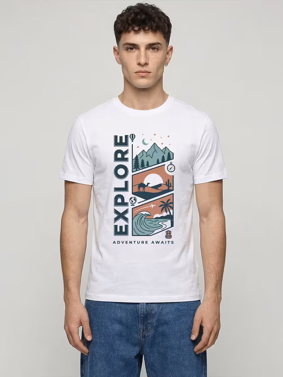 Adventure Awaits Explorer T-Shirt For Men - Half Sleeve