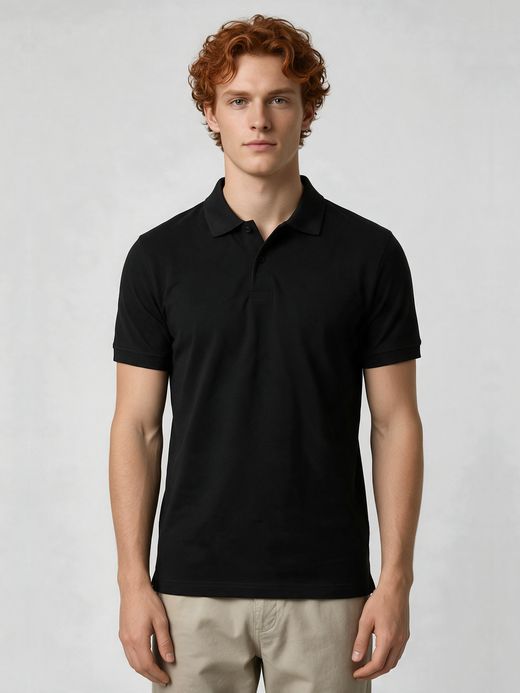 Men's Plain Black Polo Collared T-Shirt