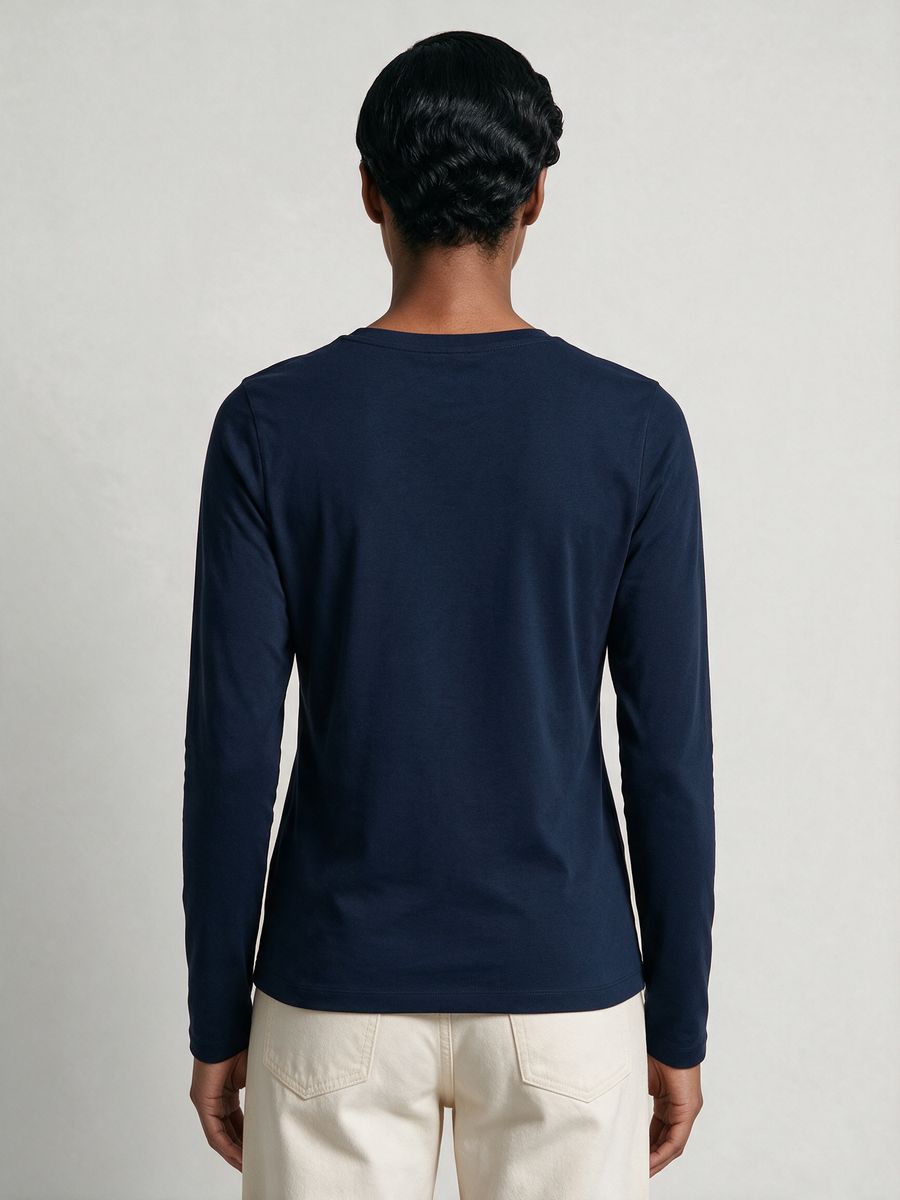 Women's Plain Navy Blue Full Sleeve Round Neck T-Shirt - alternate view 2