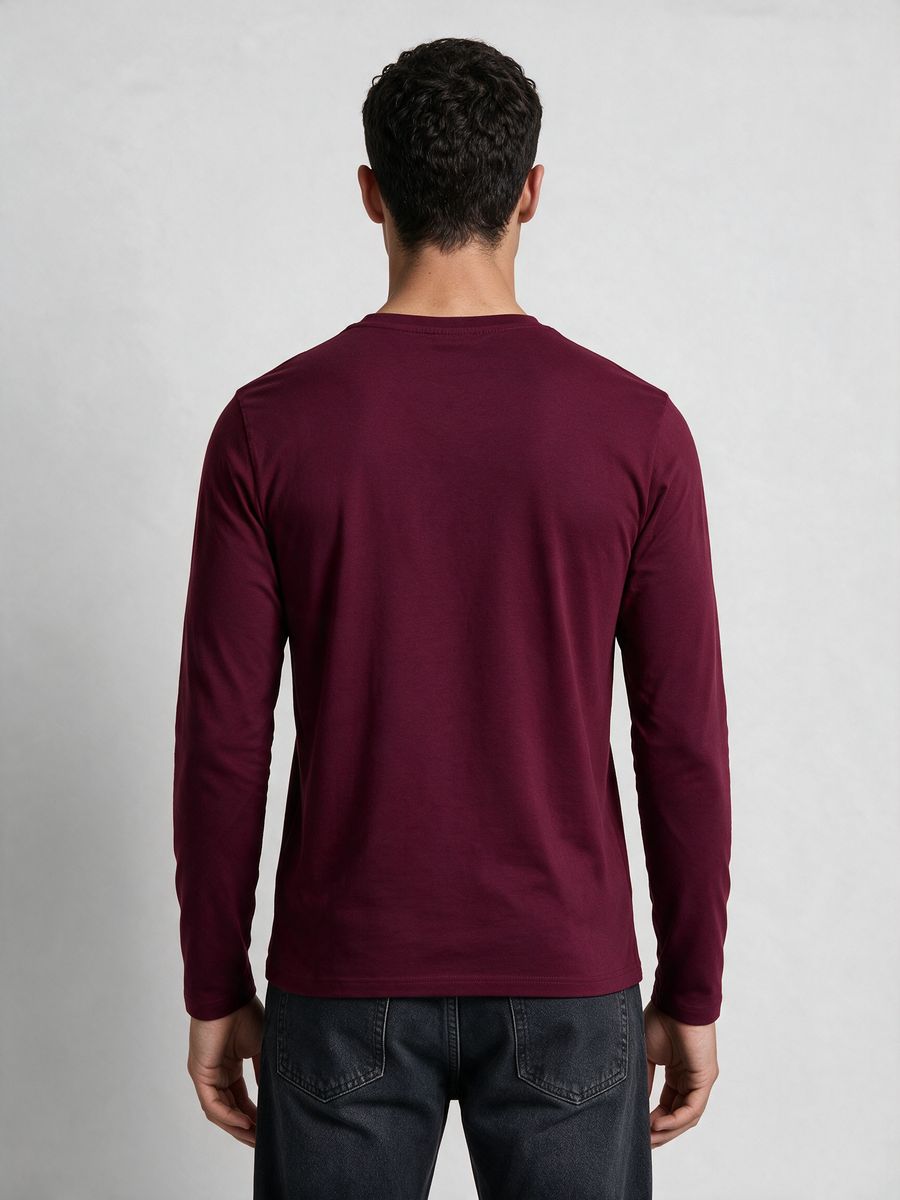 Men's Plain Maroon Full Sleeve Round Neck T-Shirt - alternate view 2