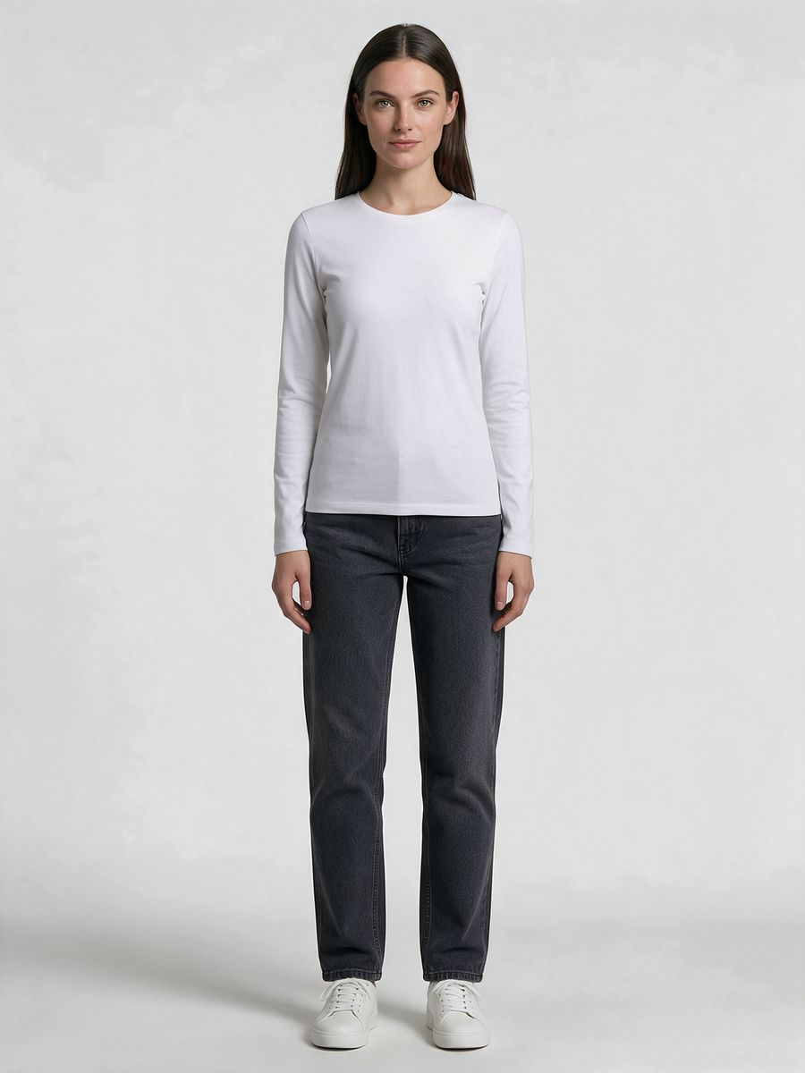 Women's Plain White Full Sleeve Round Neck T-Shirt - alternate view 6
