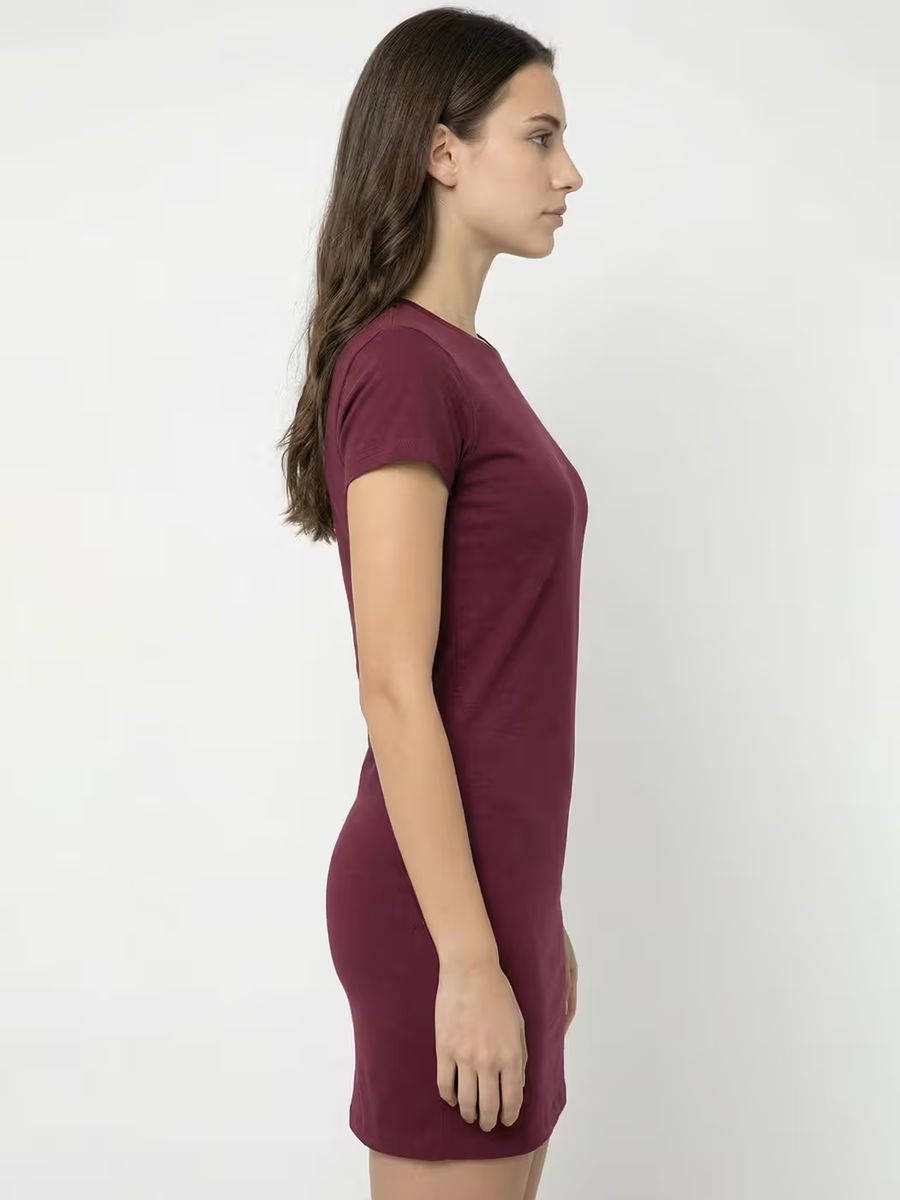 Women's Plain Maroon Half Sleeve T-Shirt Dress 3