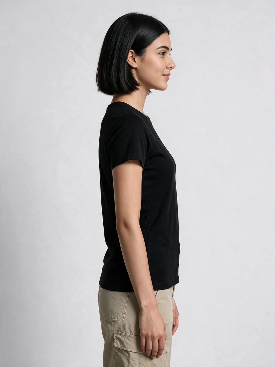 Women's Plain Black Half Sleeve Round Neck T-Shirt - alternate view 3