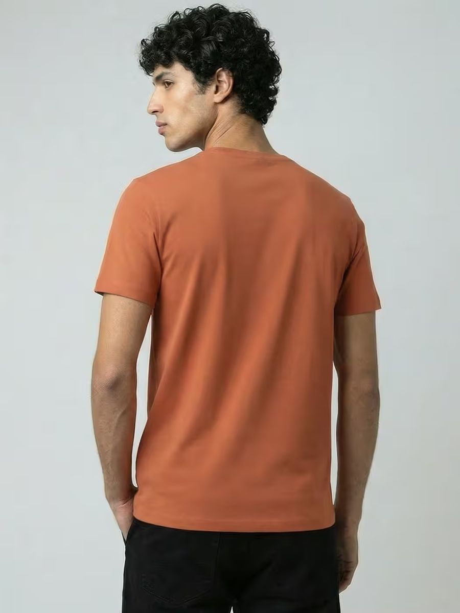 Men's Plain Saffron Half Sleeve Round Neck T-Shirt 5