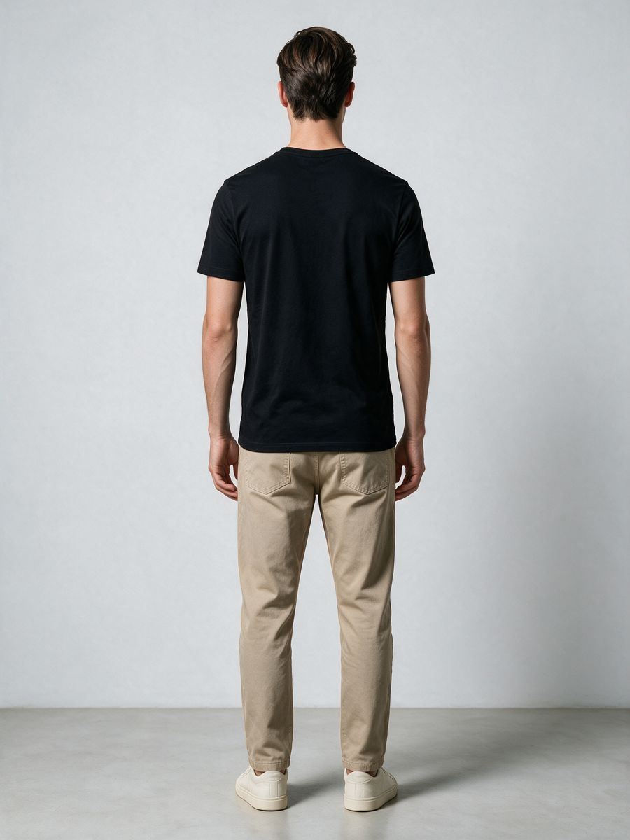 Men's Plain Black Half Sleeve Round Neck T-Shirt - alternate view 2