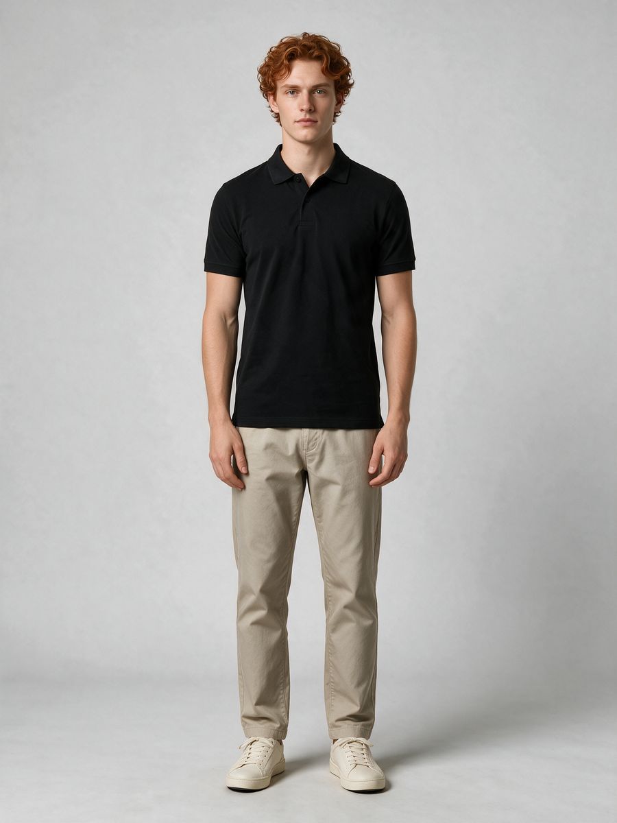 Men's Plain Black Polo Collared T-Shirt - alternate view 6