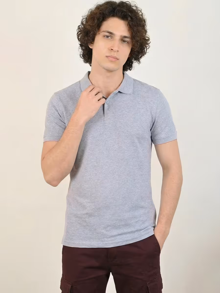 Men's Plain Grey Melange Half Sleeve Polo T-Shirt 2