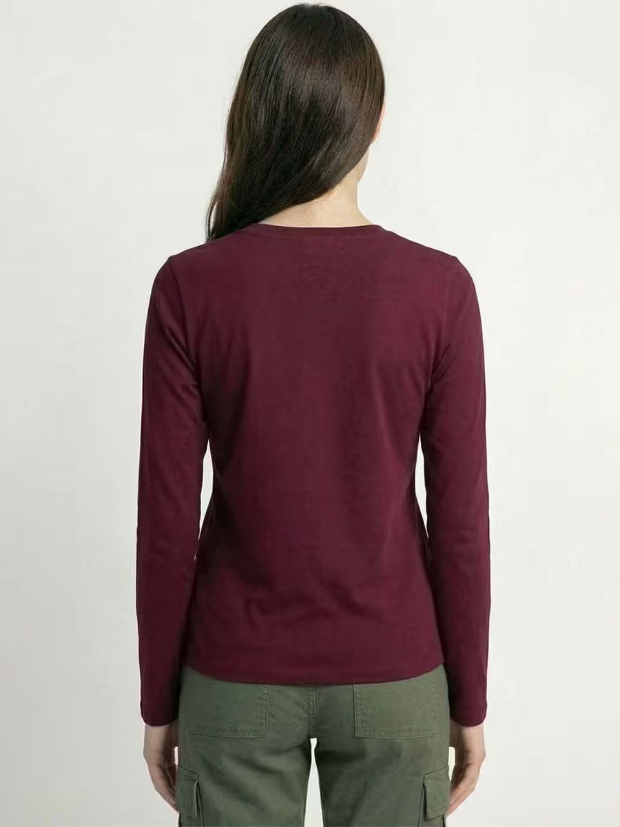 Women's Plain Maroon Full Sleeve Round Neck T-Shirt 2